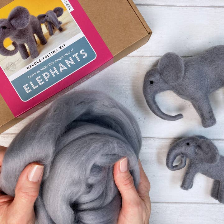 Bergin & Bath - Venta al por mayor Kit de manualidades - Kit elefante de fieltro con aguja. Un precioso juego de manualidades para adultos.
