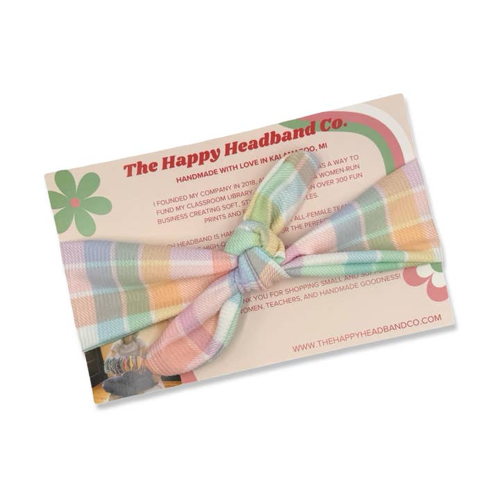 Pastel Plaid Tied Headband for wholesale by The Happy Headband Co