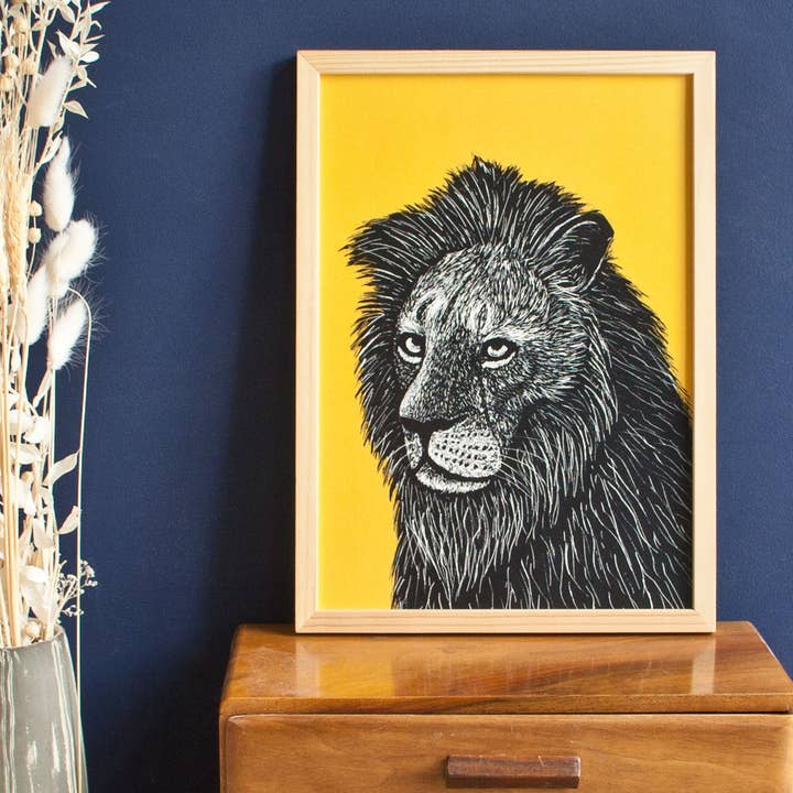 Poster Lion A4, Animal Illustration for wholesale by Katja Rub
