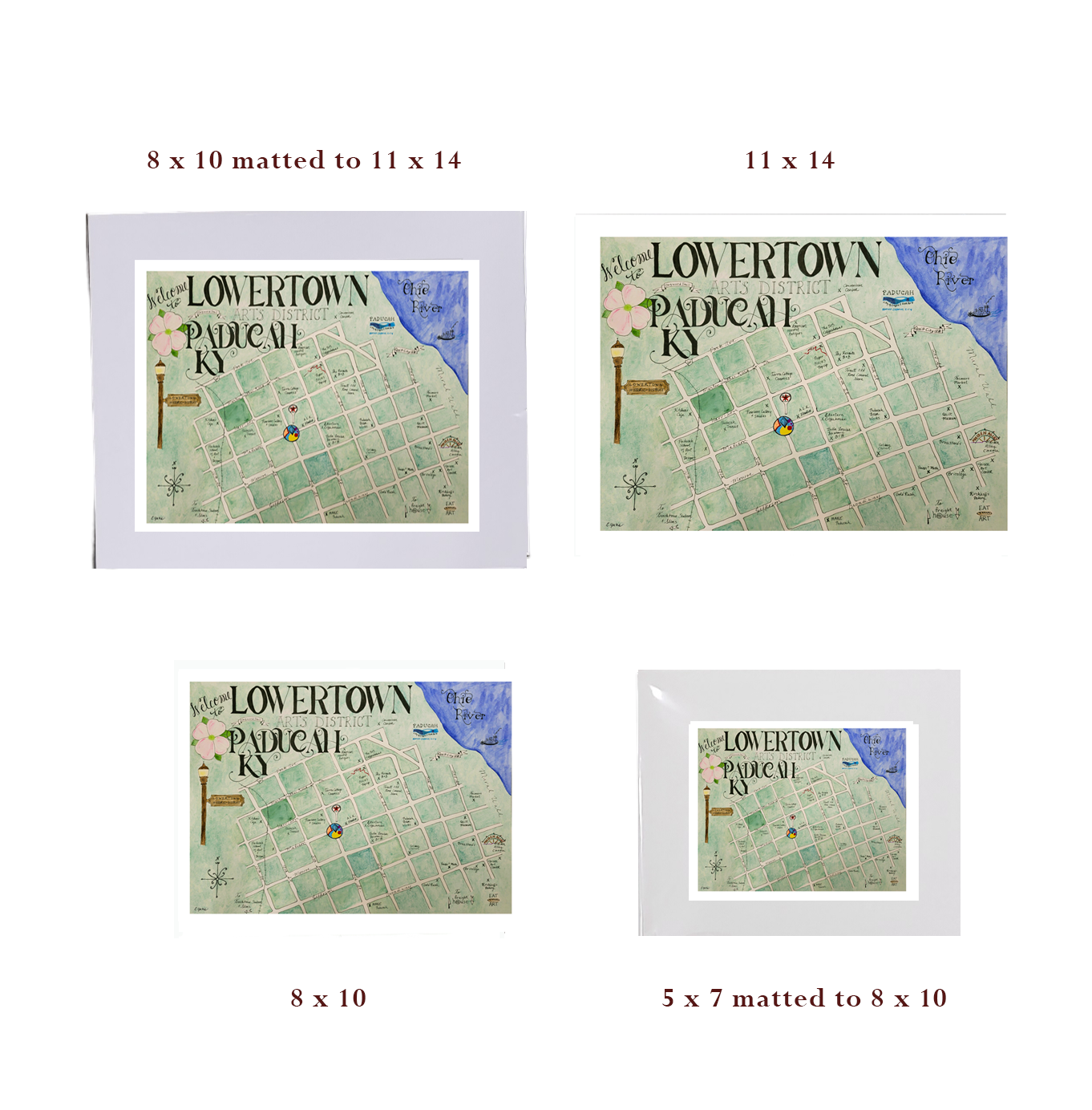 Emily Drew Yates Art & Illustration - Wholesale Art Print - Lowertown Paducah, KY - Watercolor + Calligraphy Map1