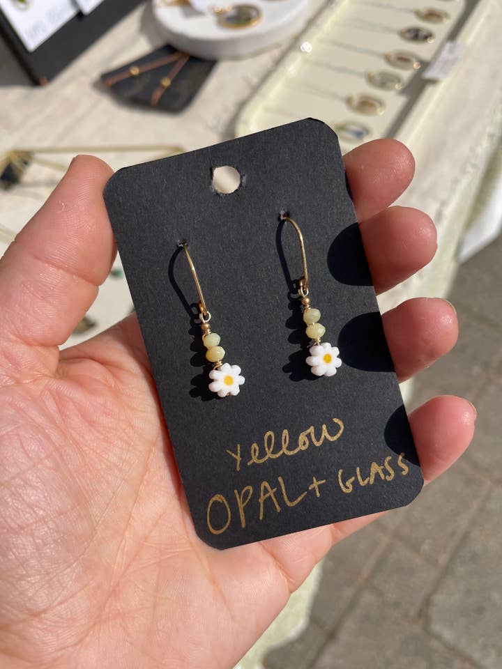 Yellow Opal Daisy Earrings for wholesale by Lynn Mineral