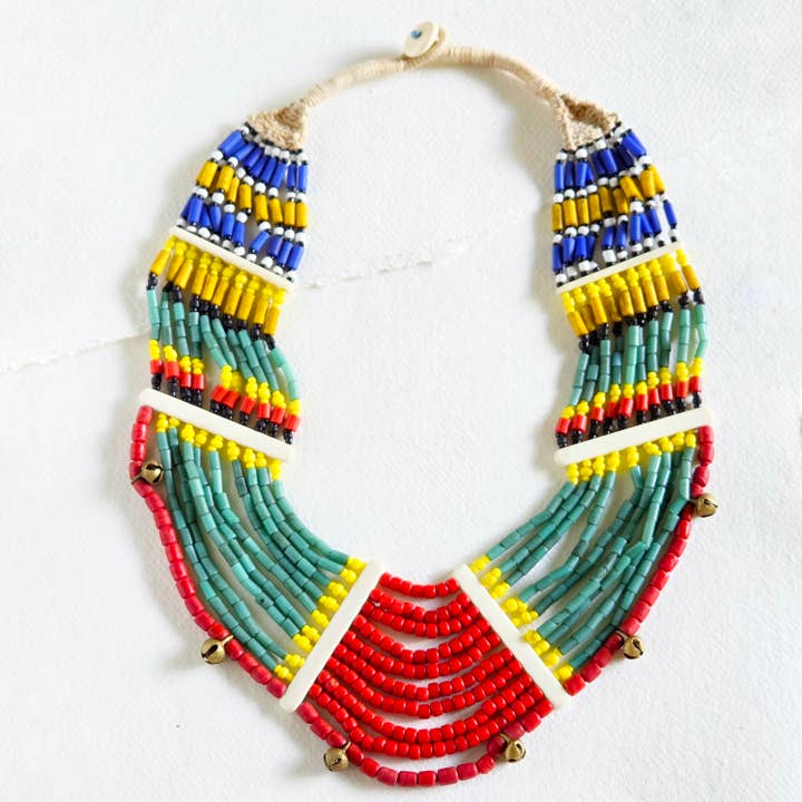 Handmade bold beaded bone naga tribal necklace for wholesale by Bisjoux