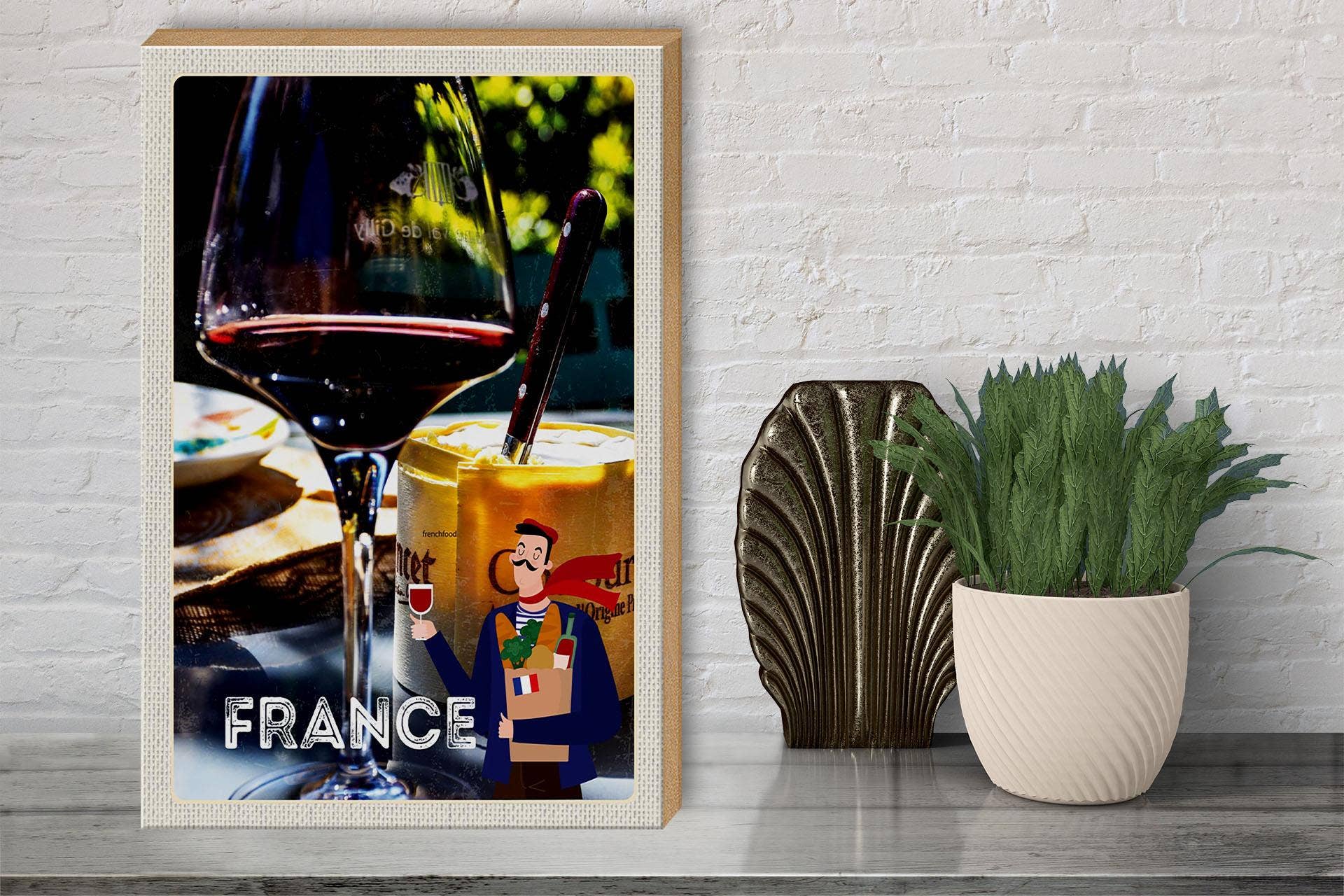 Femer - Venta al por mayor Letreros - Cartel de viaje de madera de 30 x 40 cm con queso camembert francés2