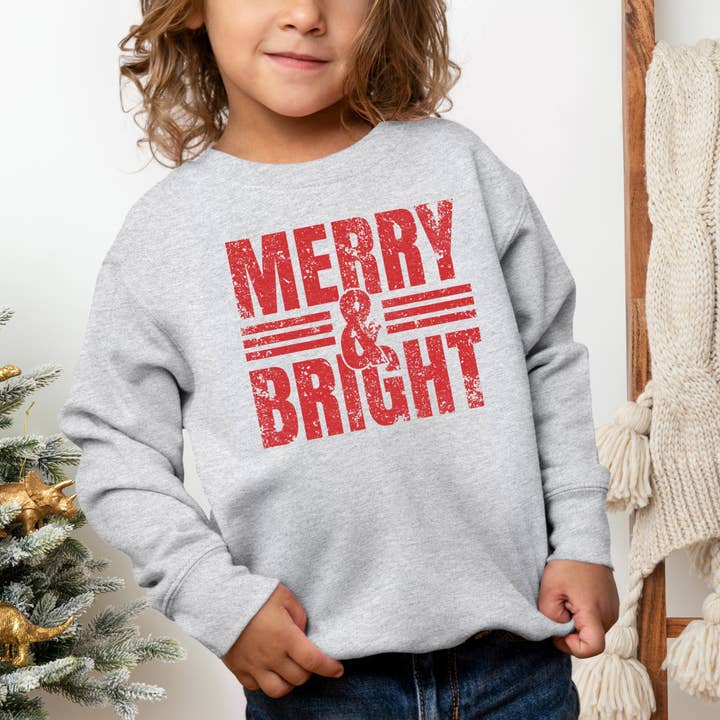 Merry & Bright Distressed - Toddler Graphic Sweatshirt for wholesale by Olive And Ivory Wholesale