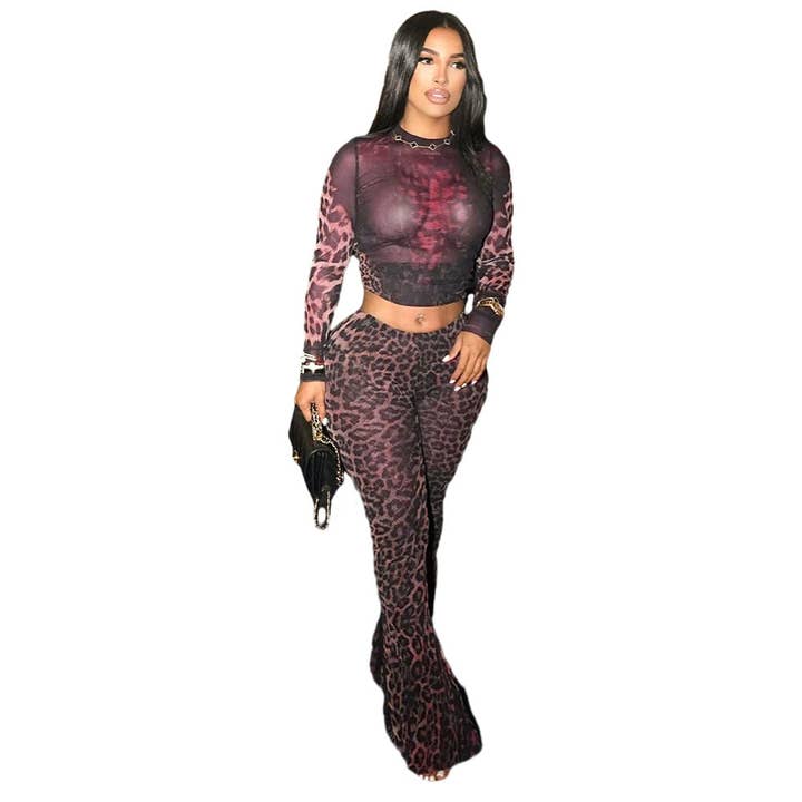 SALINA TRADING INC - Wholesale Top & Pant Set (NOT Loungewear) - Women's - Women Fashion Sexy Leopard Printed Two-Piece Set1
