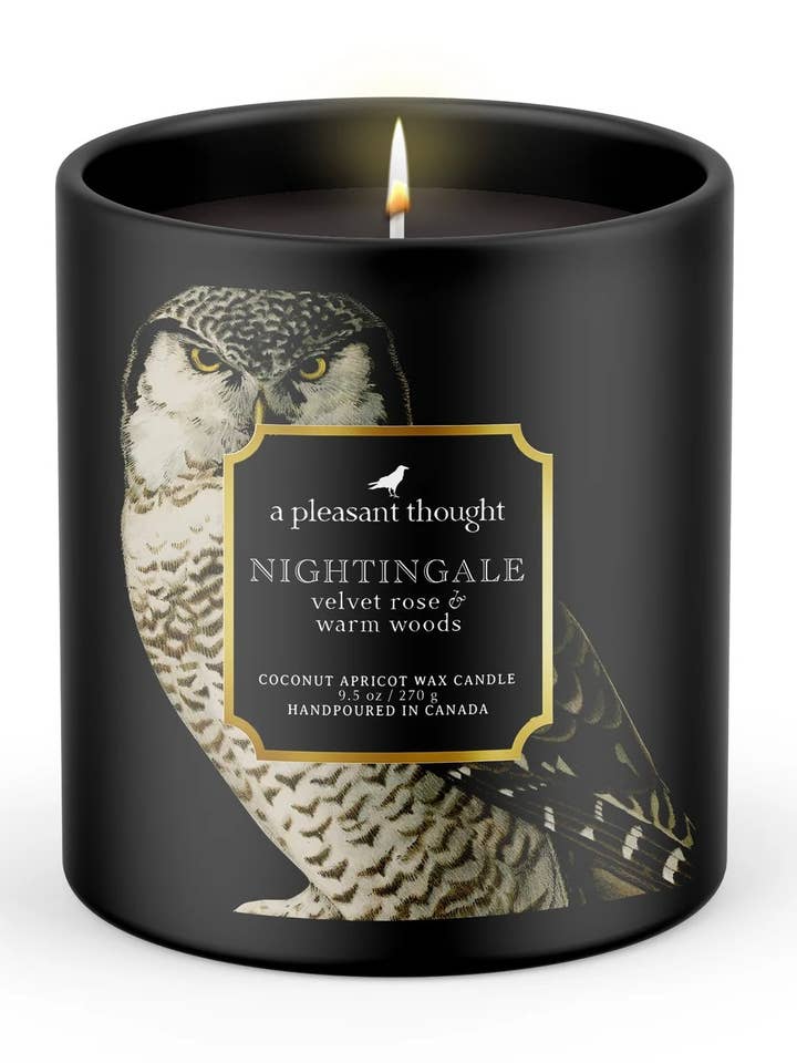 NIGHTINGALE | VELVET ROSE & WARM WOODS | RAVEN CANDLE for wholesale by A Pleasant Thought