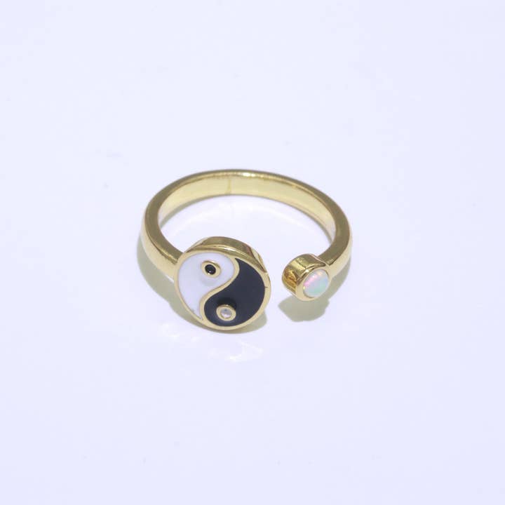 Aim Eternal - Wholesale Band/Stacked Ring - Adjustable Colorful Yin Yang Ring Dainty Gold Enamel Y2K Ring Neon Color Black White Blue Pink Purple Ring Open Adjustable4