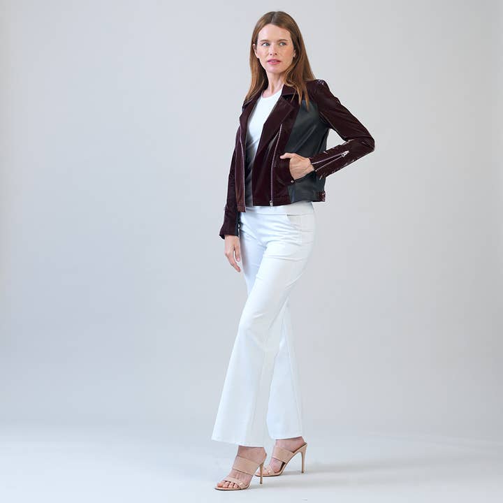 Clara Sunwoo - Wholesale Leather Jacket - Women's - JK225H -Vinyl, Liquid Leather ™ Panel Zip Cuff Pocket Jacket13