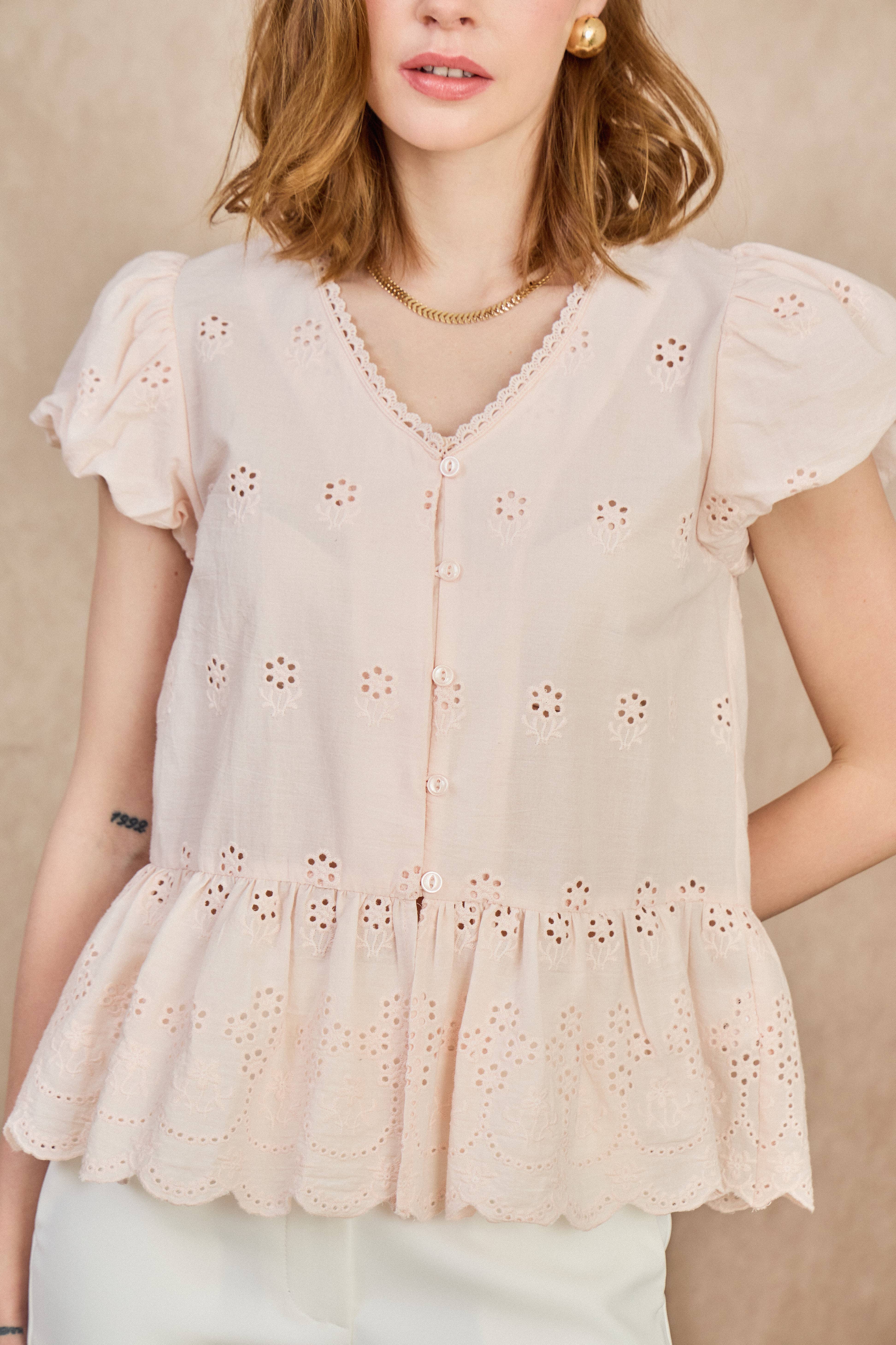 LULUMARY - Wholesale Button Down Shirt - Women's - Embroidered shirt CH36410