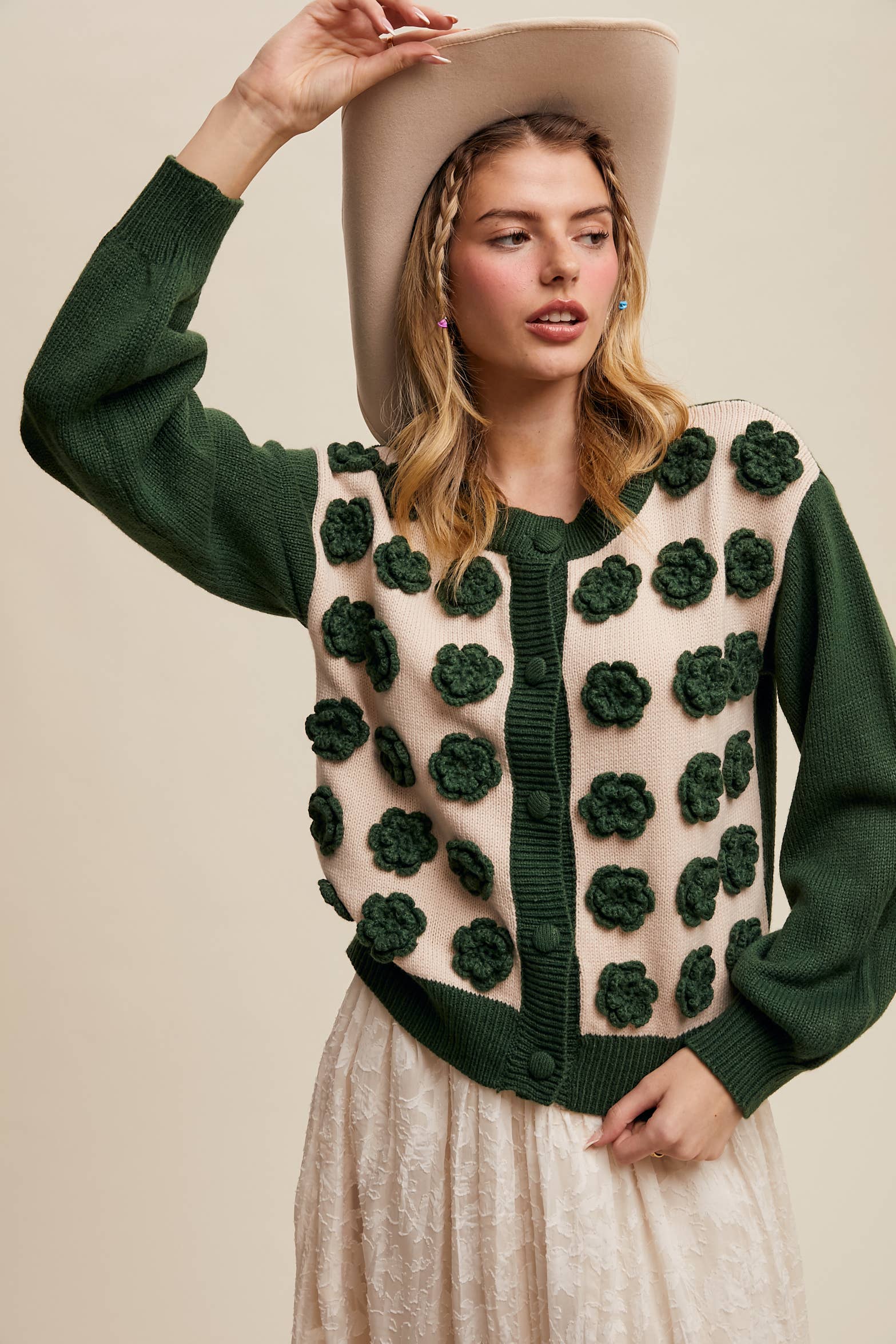 Listicle - Wholesale Cardigan - Women's - Handmade Rose Applique Knit Cardigan31