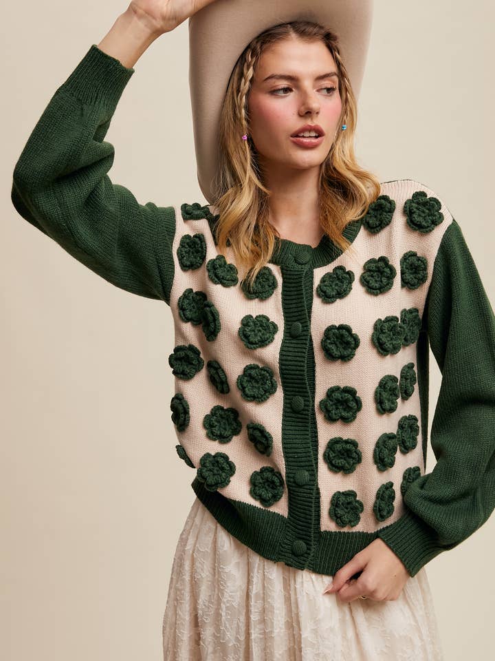 Handstickad kofta med rosapplikation LSW0972 för wholesale av Listicle