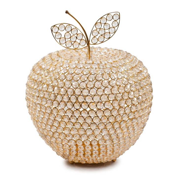 HomeRoots - Wholesale Decorative Tabletop Object - 15" Gold Aluminum And Faux Crystal Decorative Apple