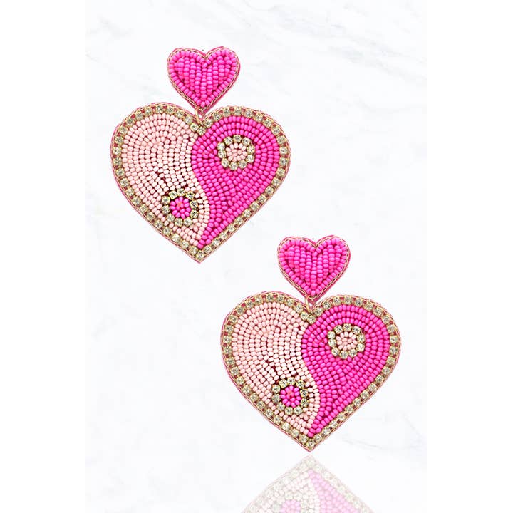 Suzie Q USA - Wholesale Dangle Earrings - Seed Bead, Yin Yang Shape Heart, Fabric Post Drop Earrings