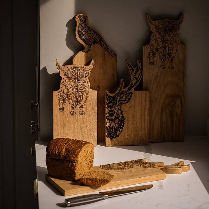 Framed Oak Serving Board - Small - Highland Cow for wholesale by Selbrae House Ltd