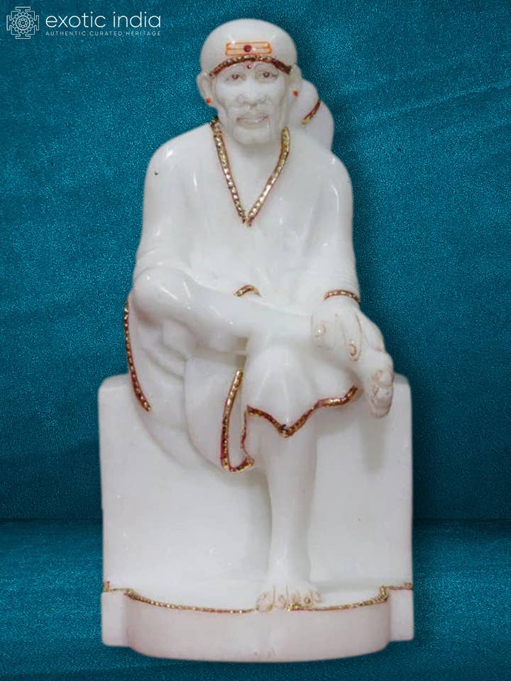 9" Sai Saint Of Shirdi | White Makrana Marble Statue for wholesale by Exotic India Art