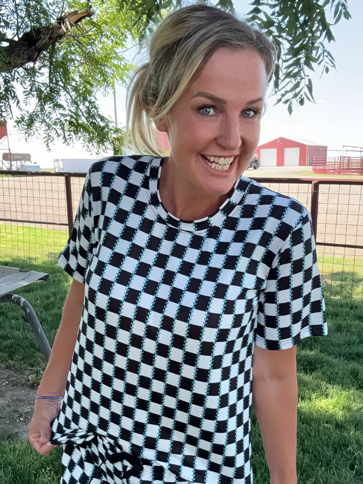 Checked In Turquoise Top for wholesale by Sterling Kreek