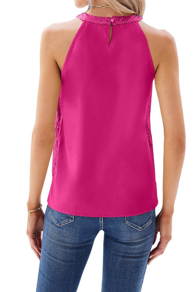 UNISHE – Großhandel Tanktop – Damen – Schwarzes Neckholder-Top mit Pailletten von UNISHE9