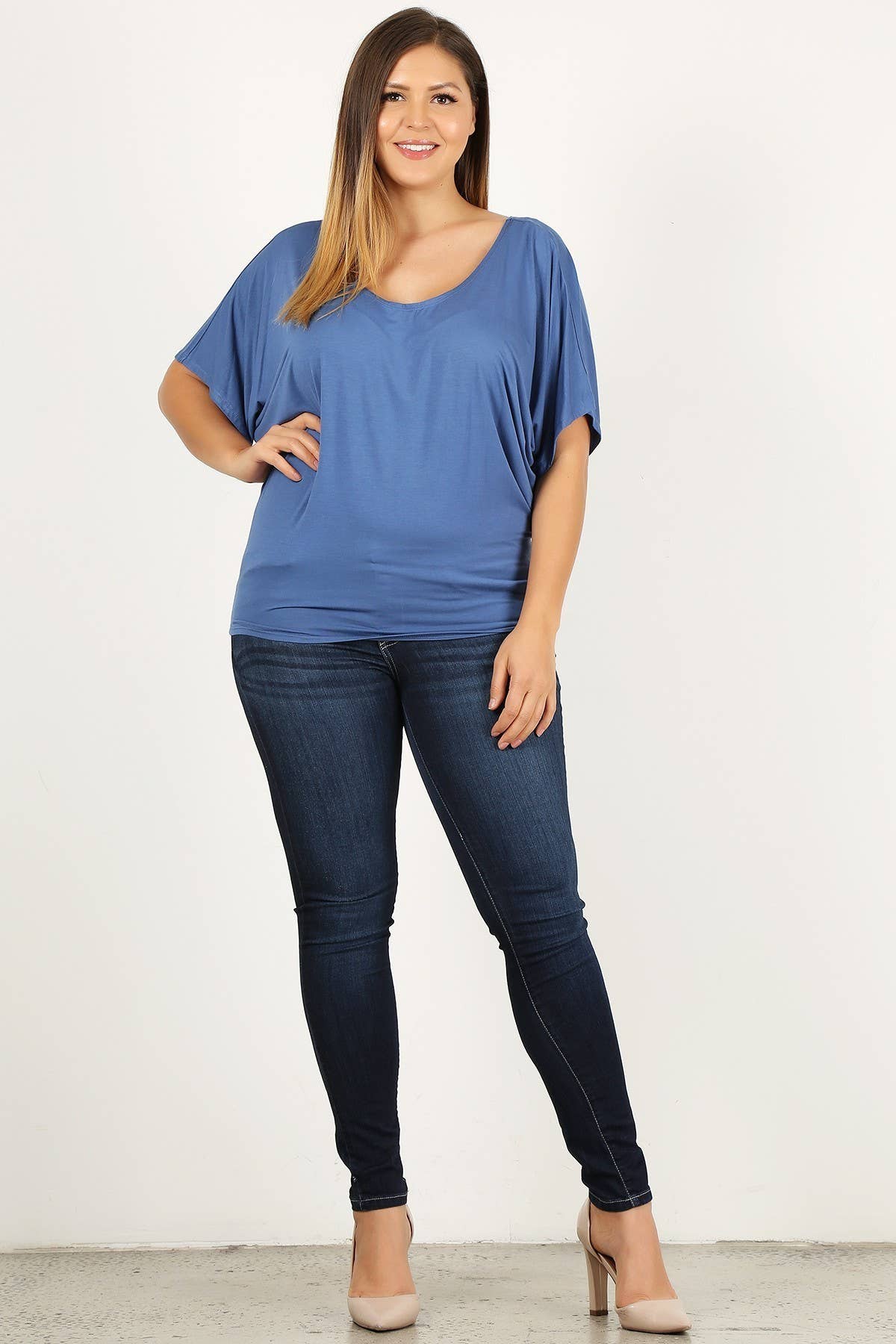 Haute Fox Plus Size & Contemporary - Wholesale Knit Top - Women's - Plus Size Solid Dolman Drape Top PL2188P-T12
