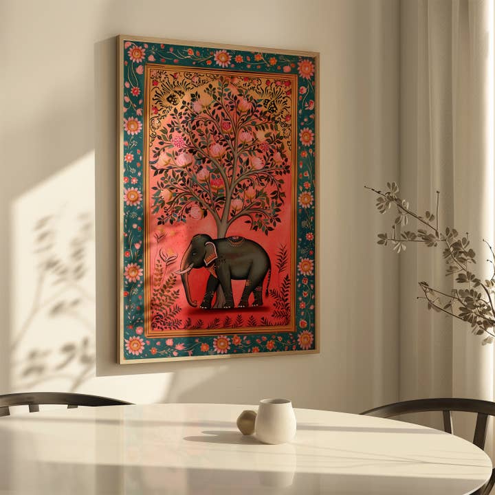 IuliiaArtPrints - Wholesale Art Print - Indian Folk Art – Black Elephant with Pomegranate Tree Print5