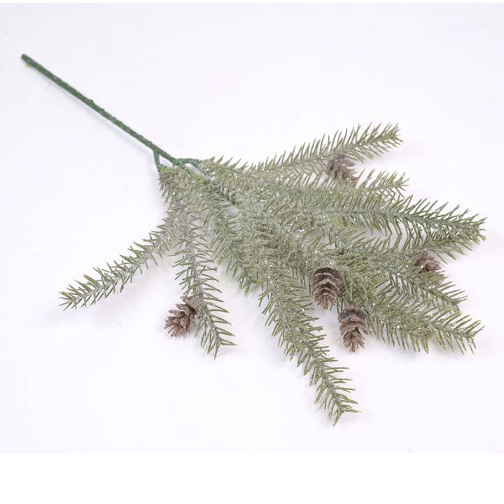Pine spray green iced with cones tak for wholesale by DRYdecorations