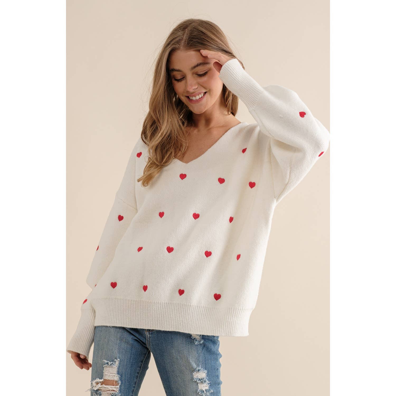 Sweet Generis - Wholesale Knit Sweater - Women's - HEART PATTERN BOXY KNIT PULLOVER SWEATER7