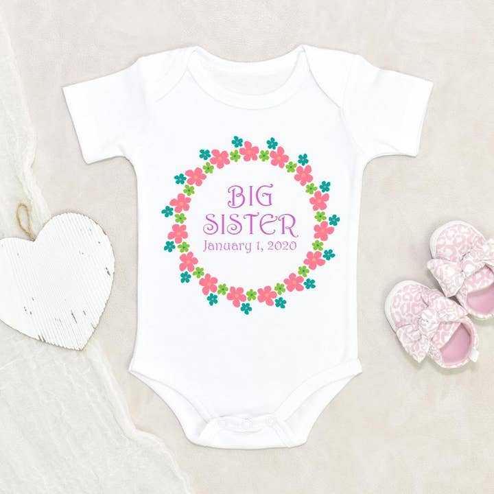 Big Sister Onesie - Big Sister Flower Wreath Onesie for wholesale by NewBabyWishes