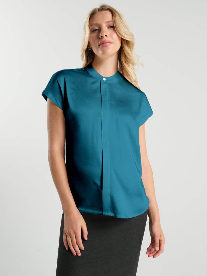 Top Premaman in Raso a Maniche Corte con Zip Nascosta per Allattamento - Pavone per la vendita all'ingrosso da parte di MARION