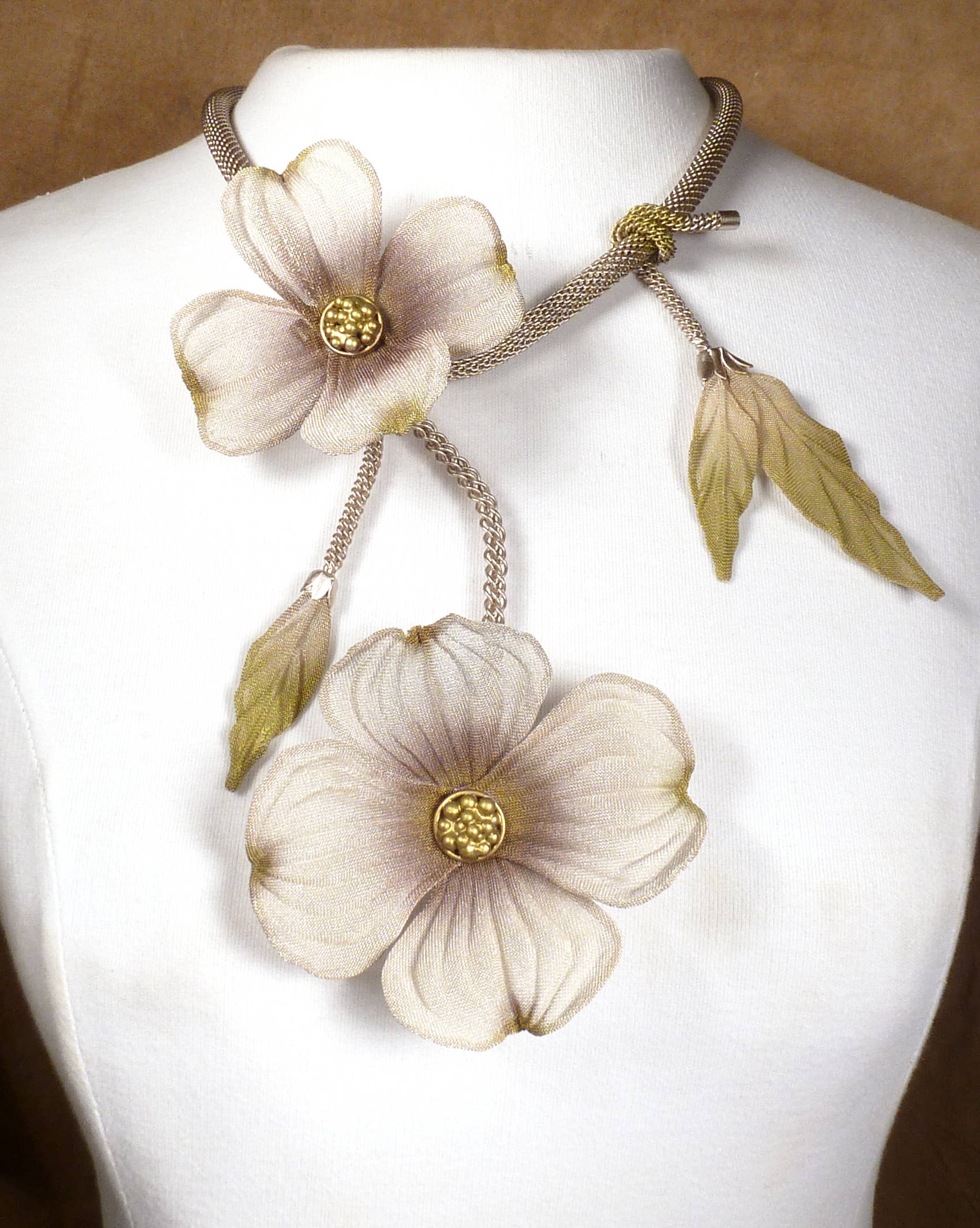 Sarah Cavender Metalworks - Wholesale Pendant/Charm Necklace - 24" Sculpted Double Dogwood Bloom Necklace4