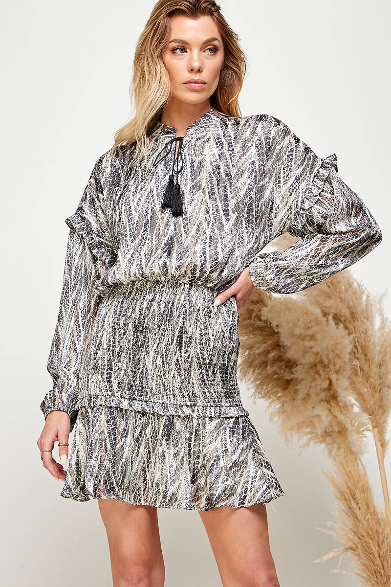 Grey Combo Python Lurex Blouson Dress for wholesale on Faire0