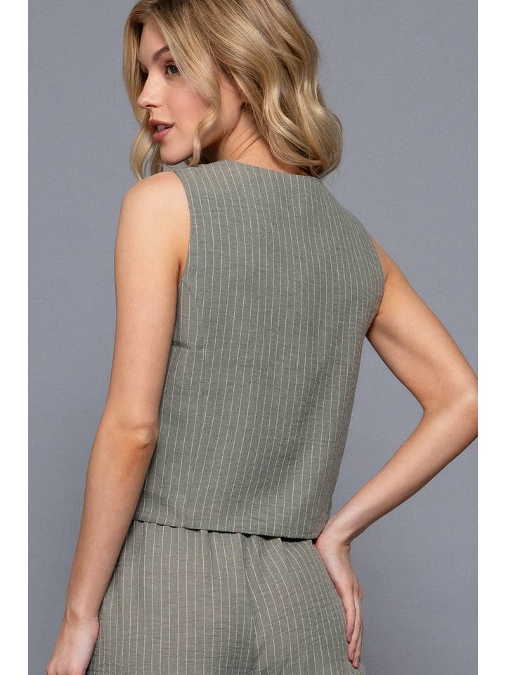 Active Basic | Active USA - Wholesale Suit Vest - Women's - V-Neckline Front Button Closure Linen Effect Vest