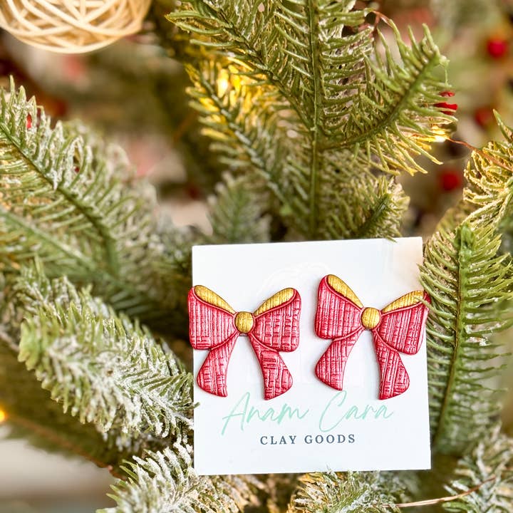 Anam Cara Clay Goods - Wholesale Stud/Post Earrings - Sparkle Bow Statement Studs-Polymer Clay Earrings