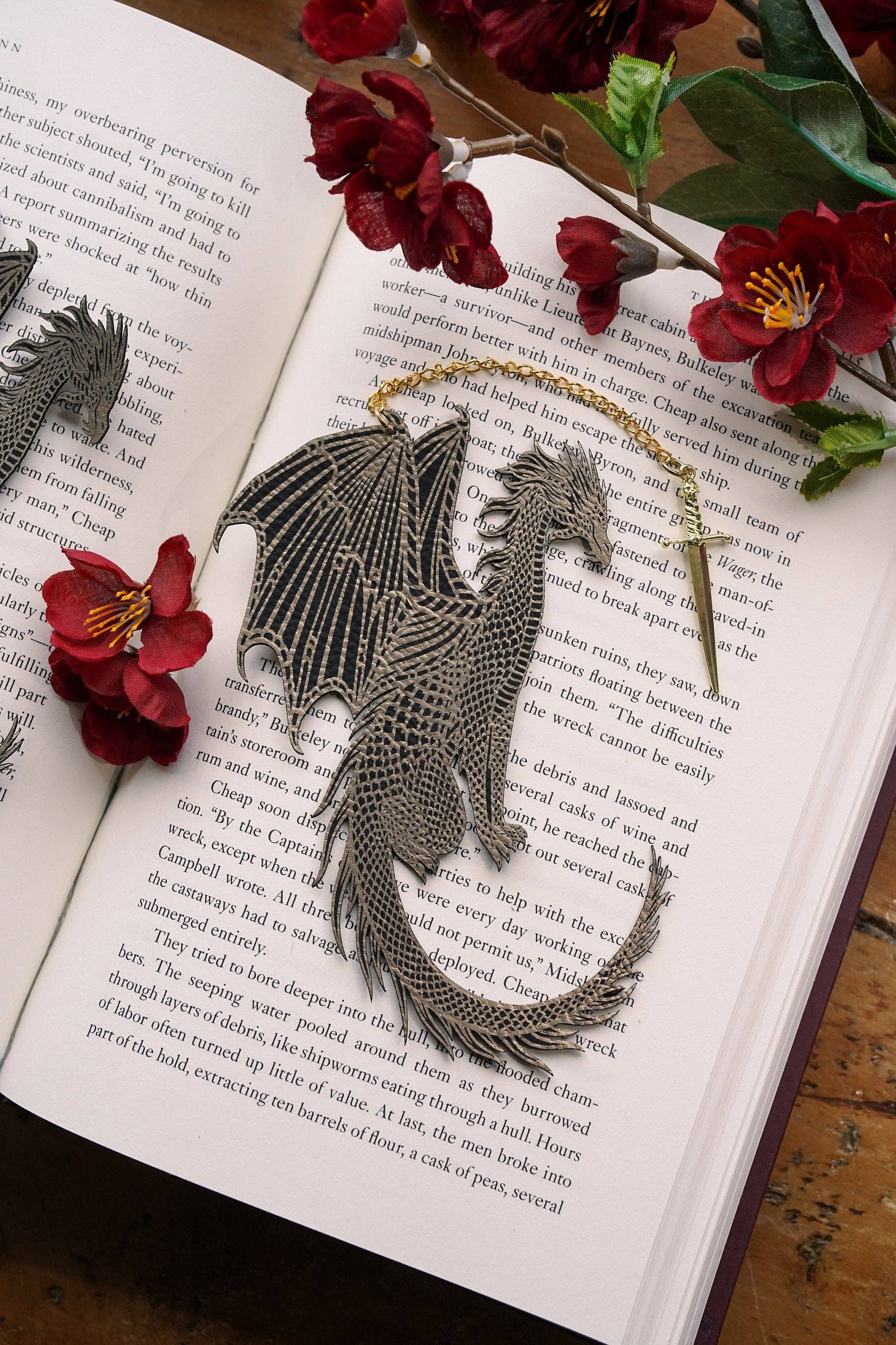The Bookish Atelier - Wholesale Bookmark - Gold and Black Dragon Faux Leather Bookmark2