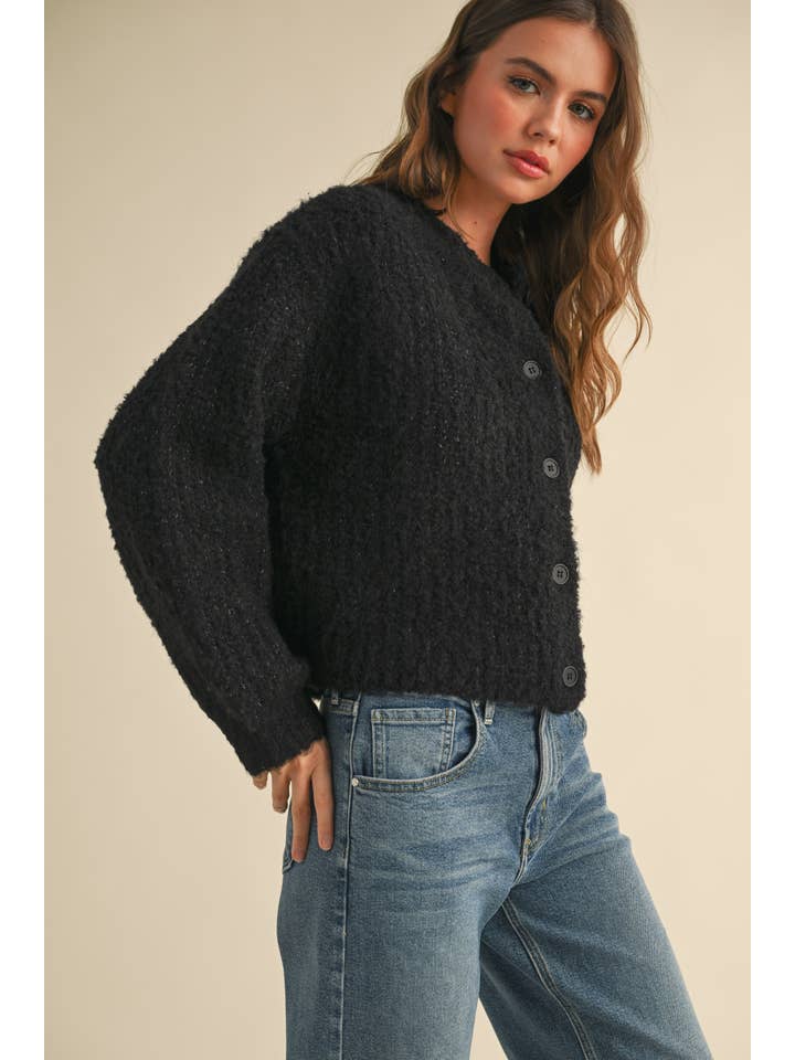 MIOU MUSE - Wholesale Cardigan - Women's - J4620 ROUNDNECK BUTTON FRONT SWEATER CARDIGAN