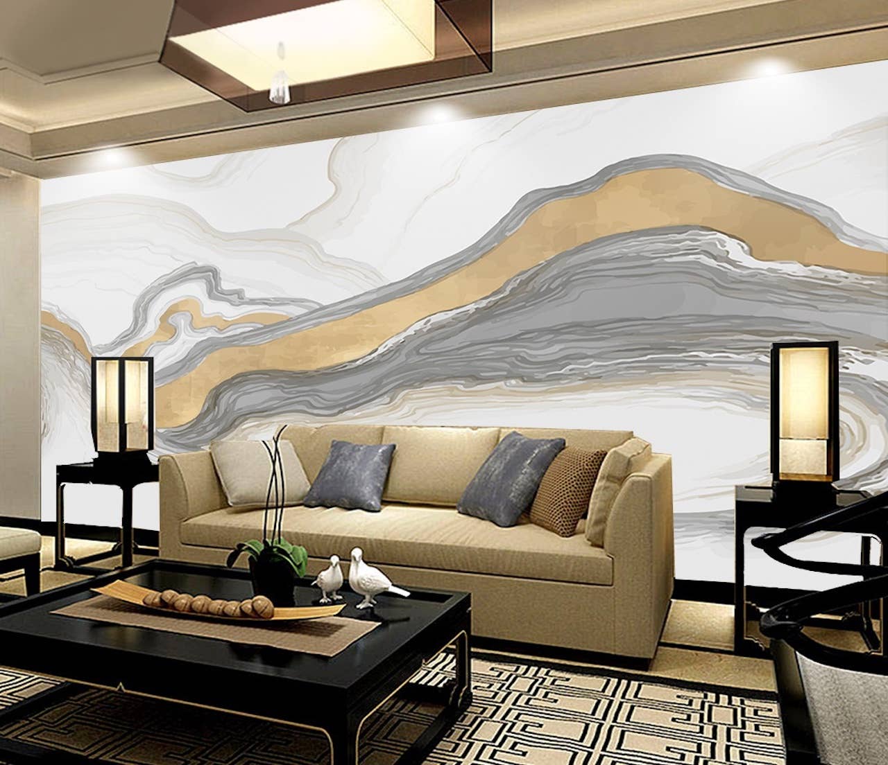 GK Home Decor - Wholesale Wallpaper - Gold Color Smoke Soft Gray Lines Wallpaper0