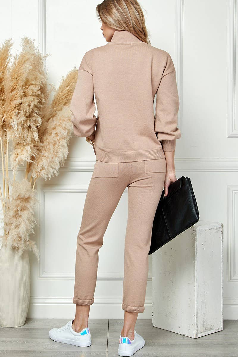 Cezele - Wholesale Lounge Set - Women's - Knit solid top and pants casual set
4