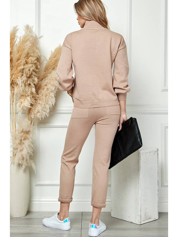 Cezele - Wholesale Lounge Set - Women's - Knit solid top and pants casual set
4