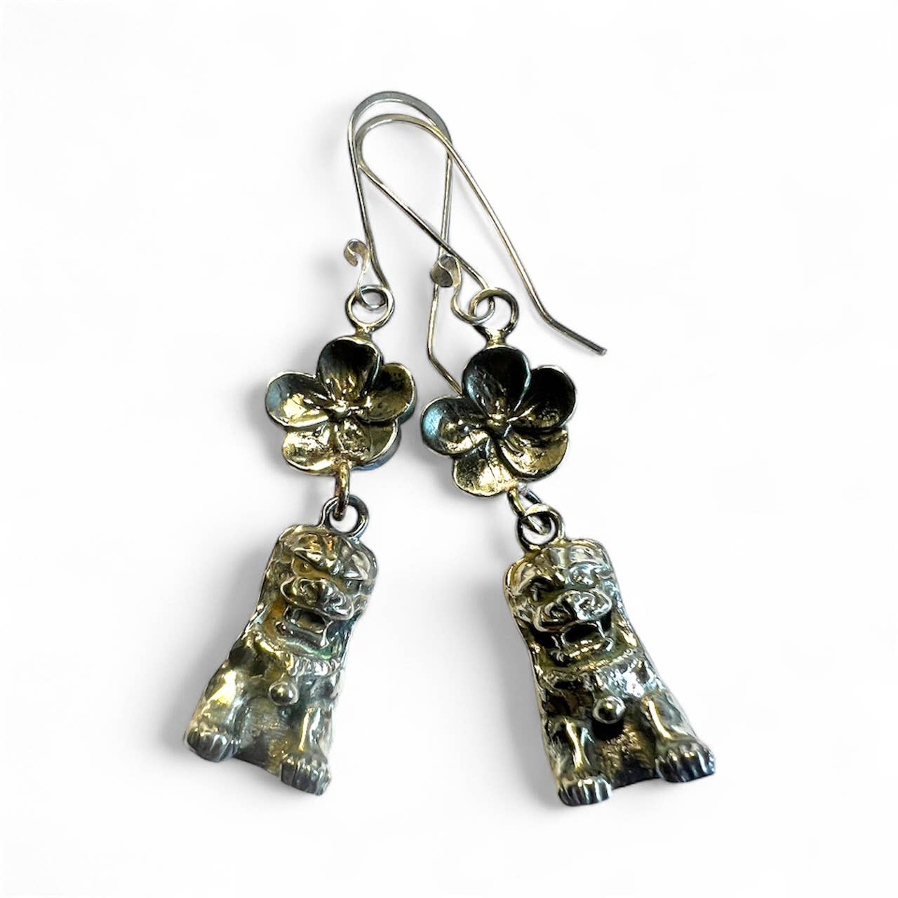 Hi Octane | SilverBotanica - Wholesale Dangle Earrings - Foo Dog & Blossom Chinoiserie Earrings