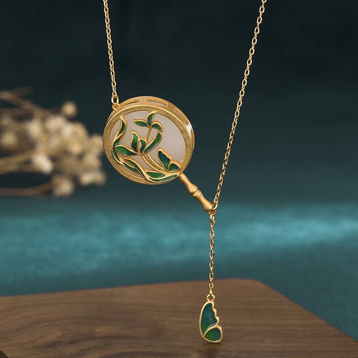 Colar verde do fã do jade do jardim por atacado de Bright MacMing