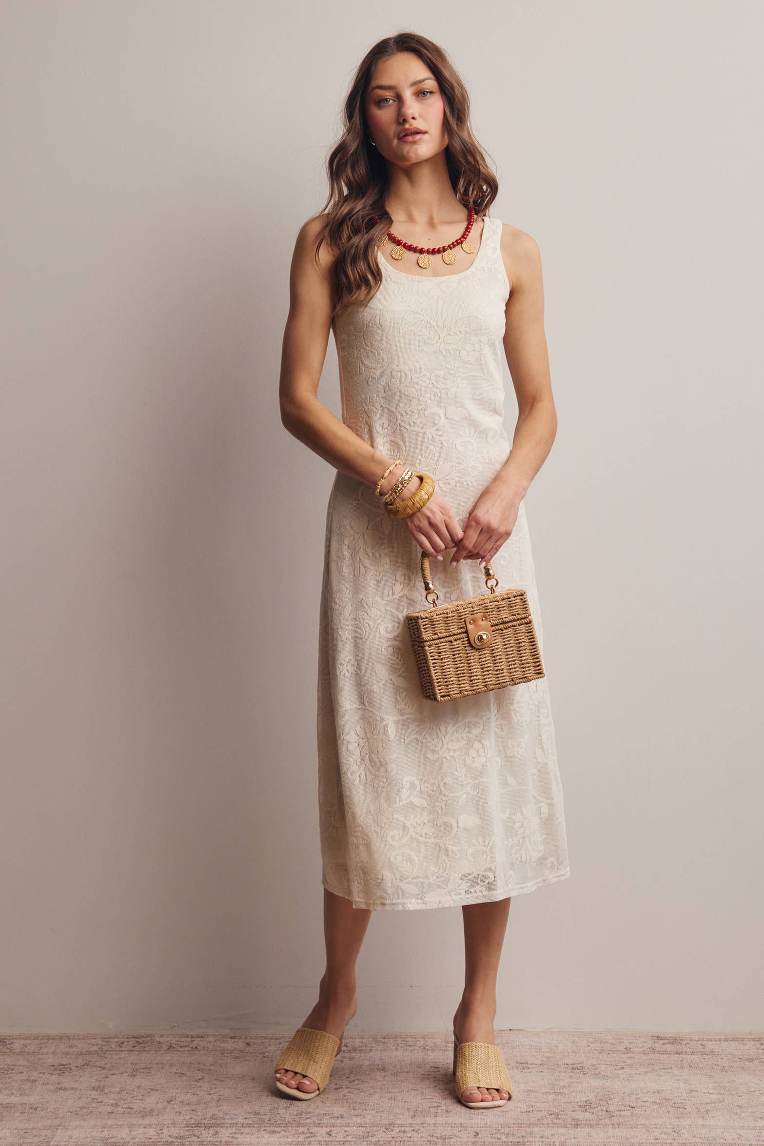 Forte - Wholesale Dress - Women's - Floral Lace Midi Slip Dress FD004312