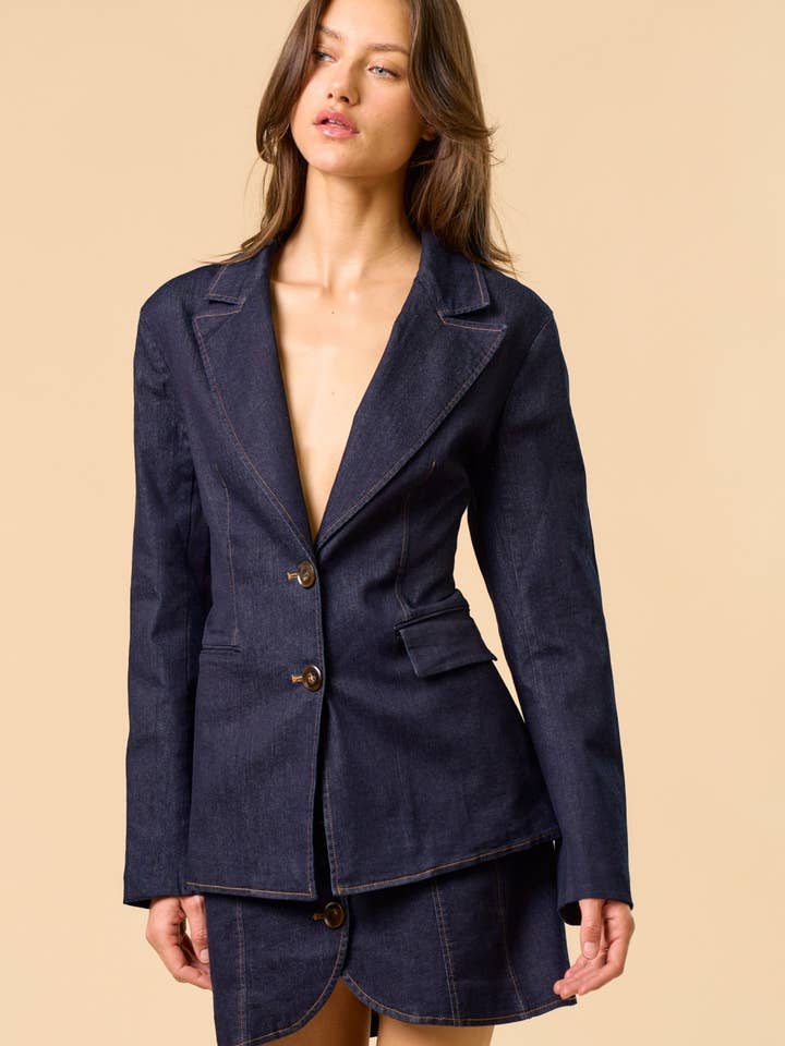 Denim Sleeve Blazer Top for wholesale by Lalavon