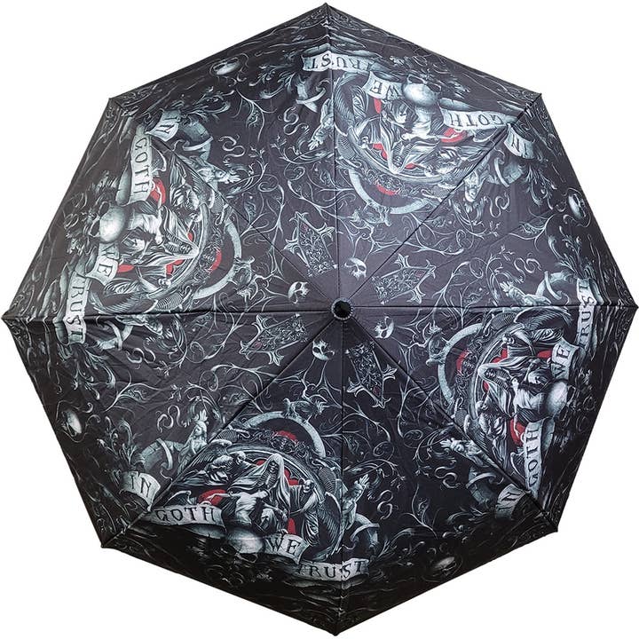 Spiral - Wholesale Umbrella - Unisex - IN GOTH WE TRUST - Compact Travel Umbrella with Auto Open & Close