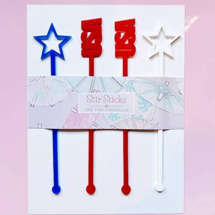 The Tiny Umbrella - Wholesale Drink Stirrer - USA Stir Stick set of 42
