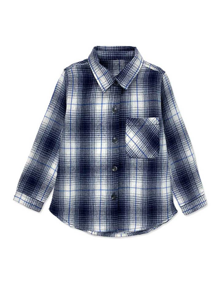 Bianco-Blu TKT-23-17005T-VI02 Camicia in flanella scozzese per bambini con una tasca in vendita all'ingrosso su Faire