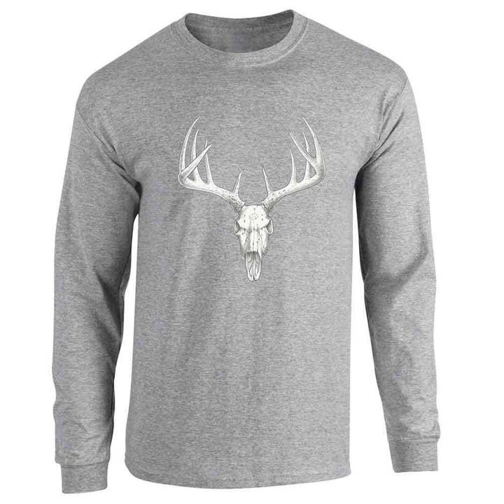 Maglia a manica lunga Deer Skull, stile retrò vintage western da caccia per la vendita all'ingrosso da parte di Pop Threads