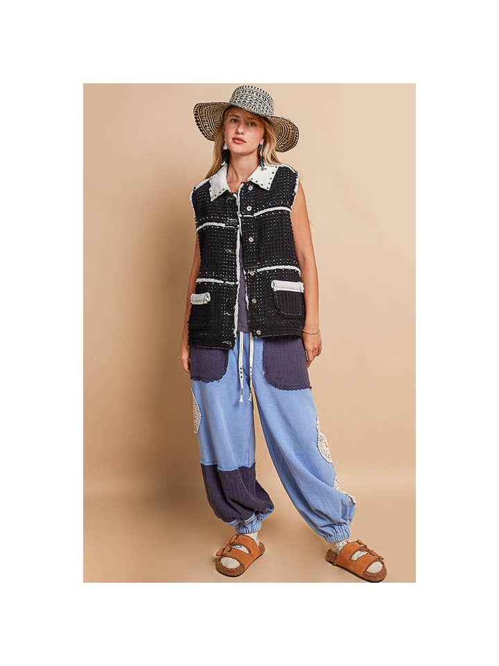 Pol Clothing - Wholesale Outerwear Vest - Women's - Stud detail solid fleece vest SALE