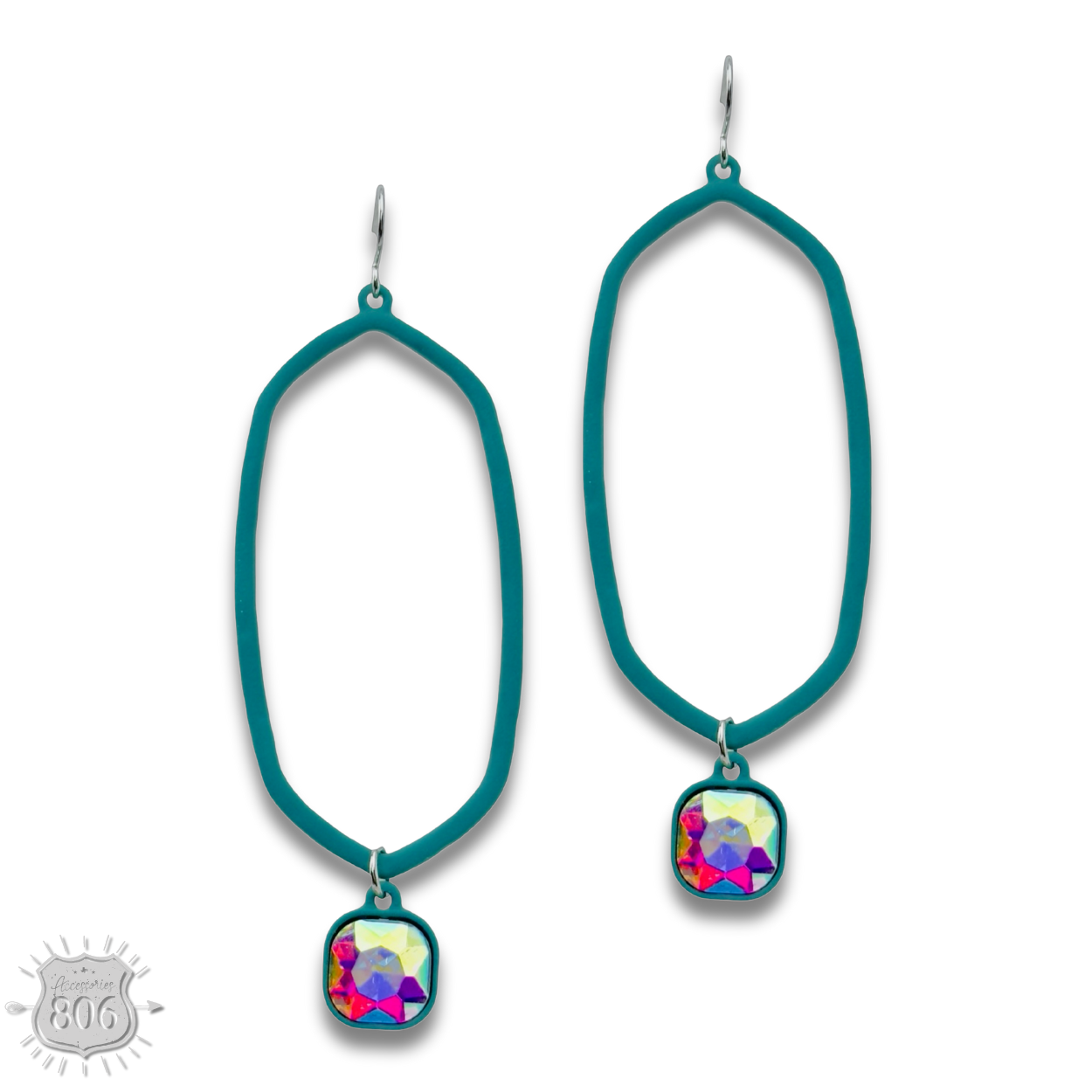 Pink Panache Brands - Wholesale Dangle Earrings - Open hexagon earring with rhinestone drop last call4