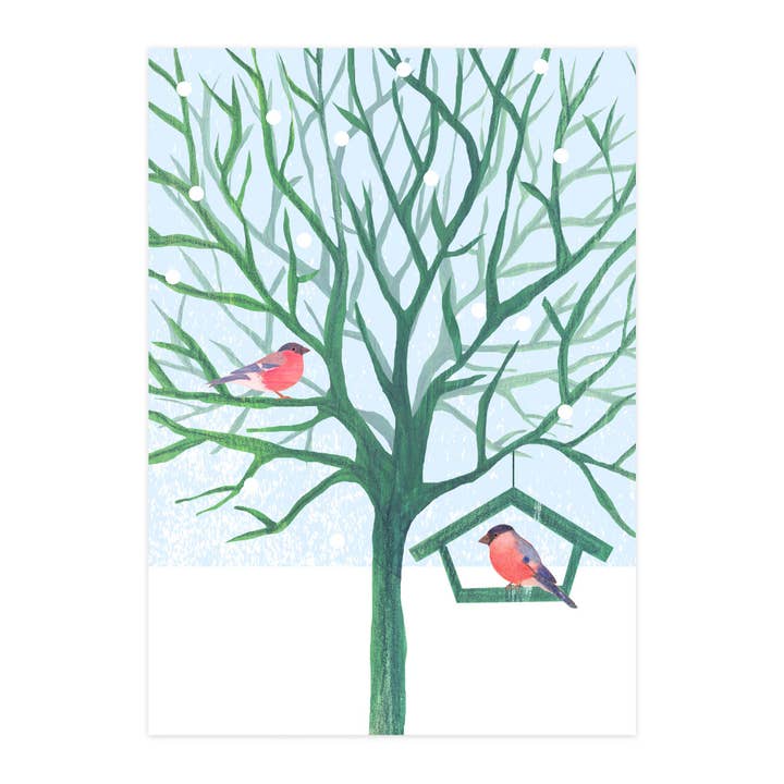 Vouwkaart "Wintergasten bij het voederhuis" voor wholesale door paruspaper. nutzfeine papeterie
