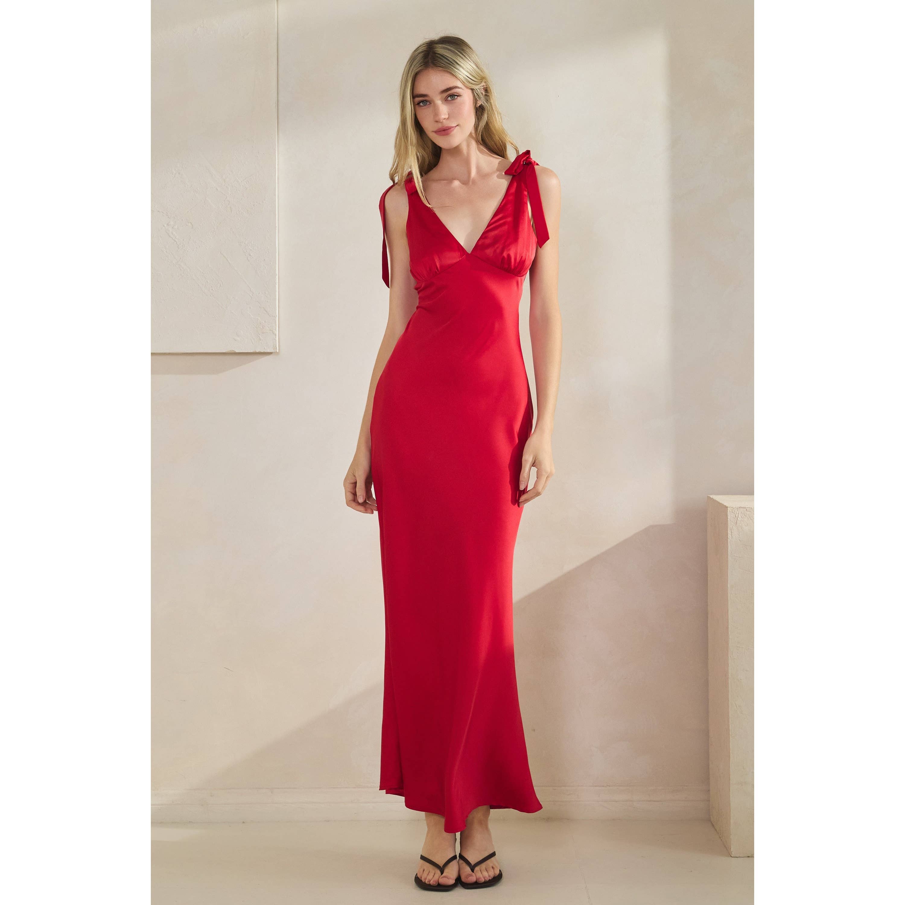 Honey Mango - Wholesale Dress - Women's - Satin Tie Shoulder Maxi Dress13