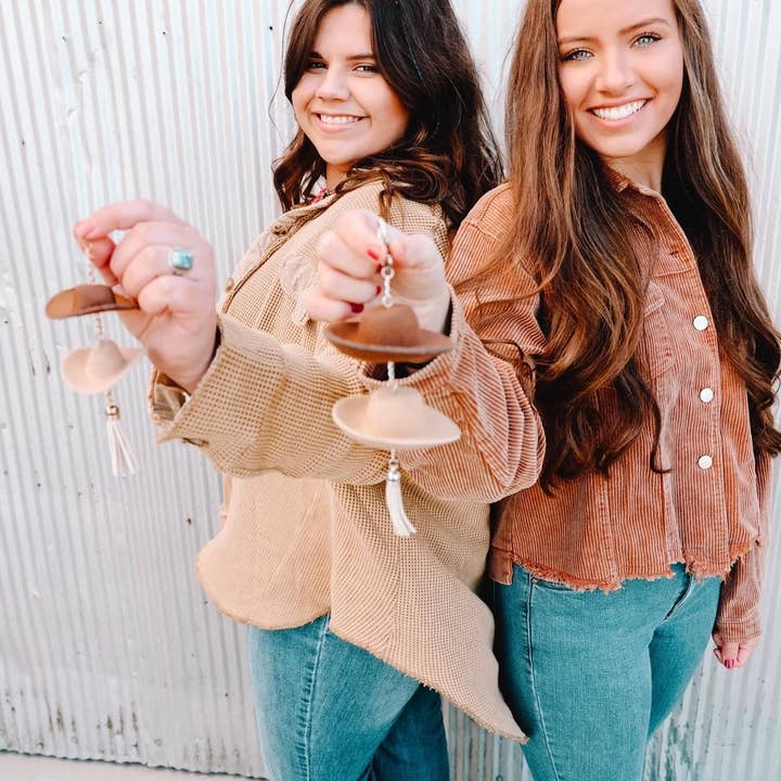 The Front Porch Label - Wholesale Car Decorative Charm - Unisex - Brown & Stone Cowboy Hat Rearview Mirror Charm8