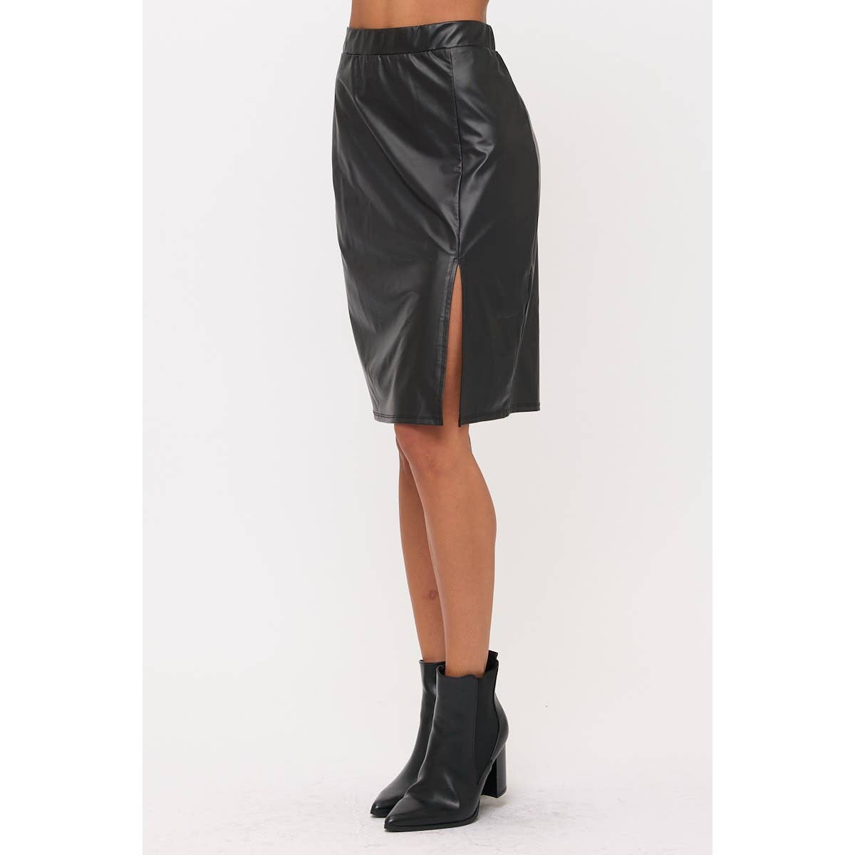 Perseption - Wholesale Skirt - Women's - ELASTIC SLIT SIDE PLEATHER PENCIL SKIRT2